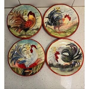 Certified International Susan Winget Rooster Salad Plates Set of 4 Farmhouse